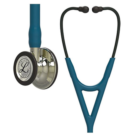 3M Littmann 6190 Cardiology IV Stethoscope - High-Polish Champagne Chestpiece;Caribbean Blue Tube; Smoke Stem And Headset
