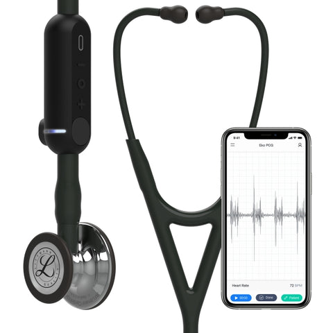 3M Littmann 8890 CORE Digital Stethoscope - High-Polish Mirror Chestpiece; Black Tube Stem And Headset