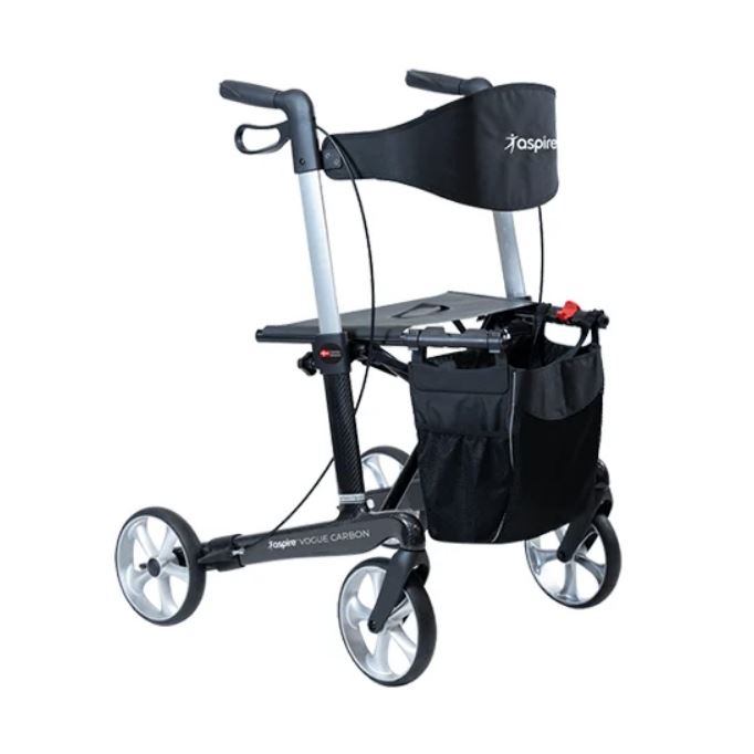 Aspire Vogue Carbon Fibre Seat Walker/Rollator - Medium - Black