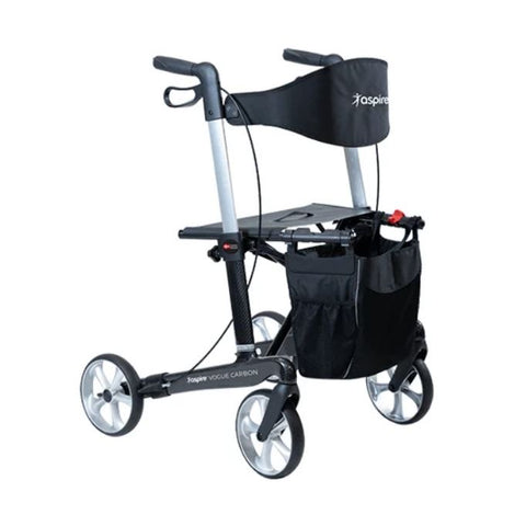 Aspire Vogue Carbon Fibre Seat Walker/Rollator - Medium - Black