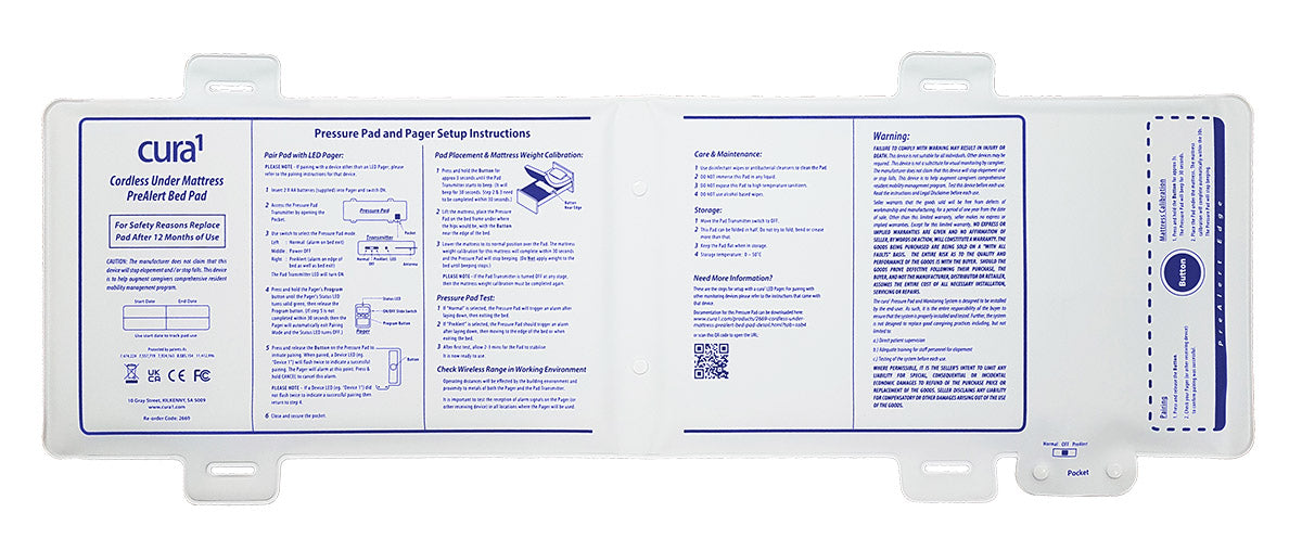 Cordless Under Mattress PreAlert Bed Pad with Cordless Falls Monitor