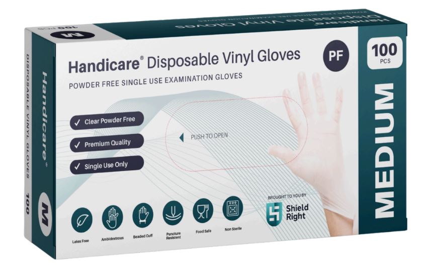 Handicare Clear Vinyl Powder Free Gloves (Carton of 10 Boxes)