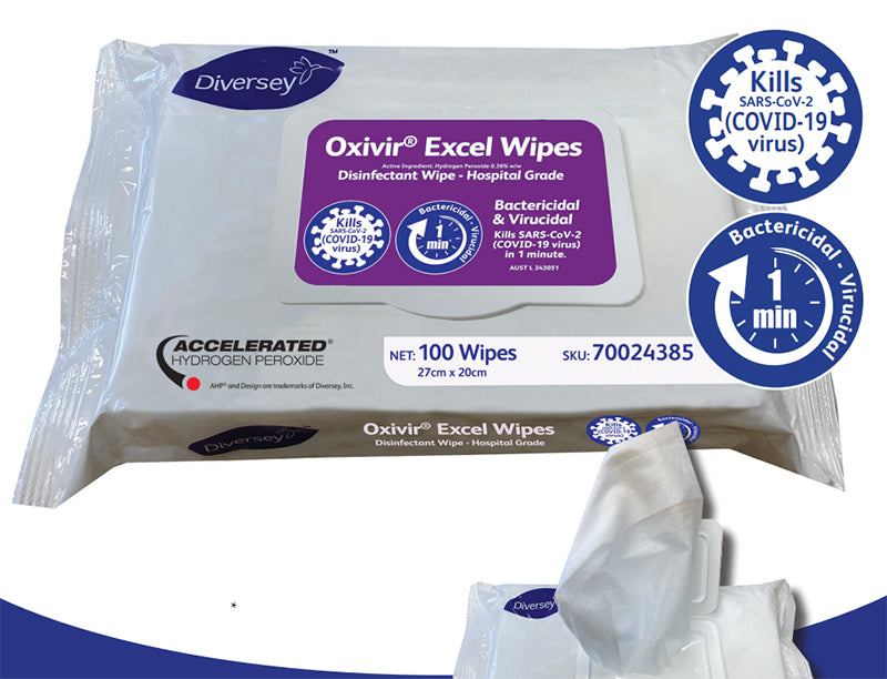 70024385 Oxivir Excel Wipes 100 Wipes(27cm X 20cm) 10 Packet Per Case